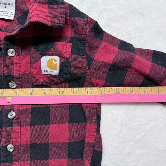 Carhartt Kids Red Black Buffalo Plaid Long Sleeve Button Up Shirt Size 4 - Picture 4 of 6